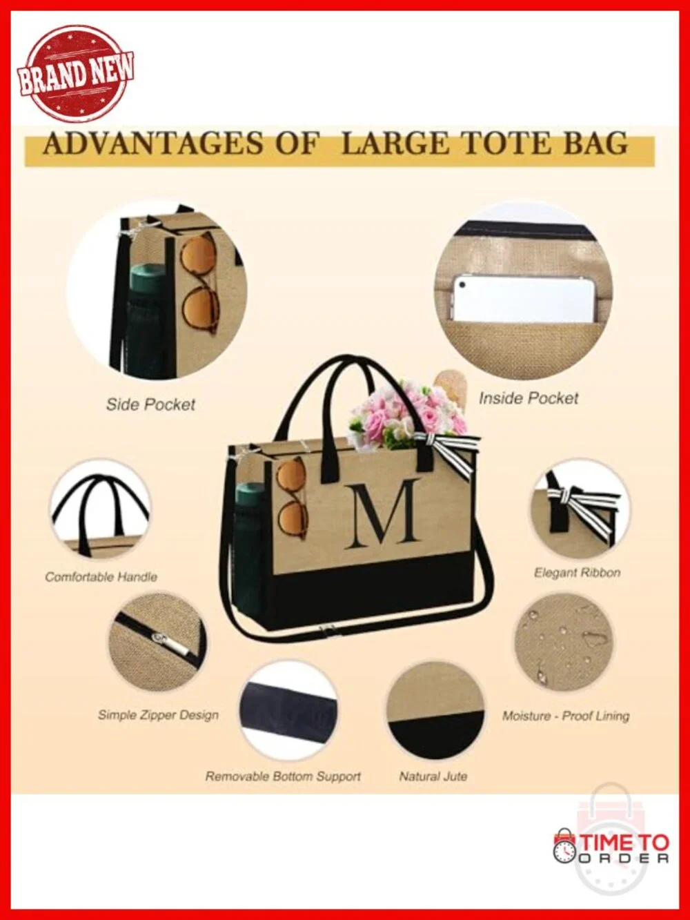 Initial Jute Tote Bag with 2 Makeup Bags - Personalized Gift
